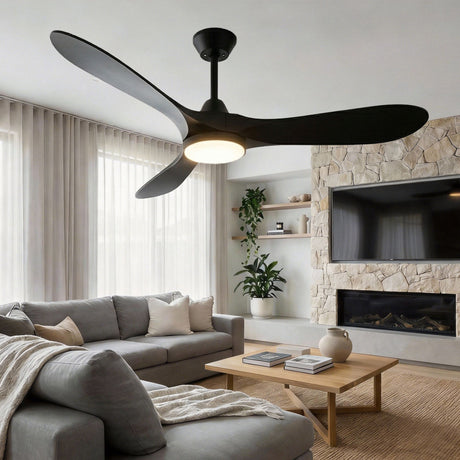 52- Black Ceiling Fan with Light, Remote, and Energy-Efficient DC Motor