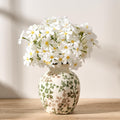 Green and Beige Retro Floral Vase for Bookshelf and Home Display