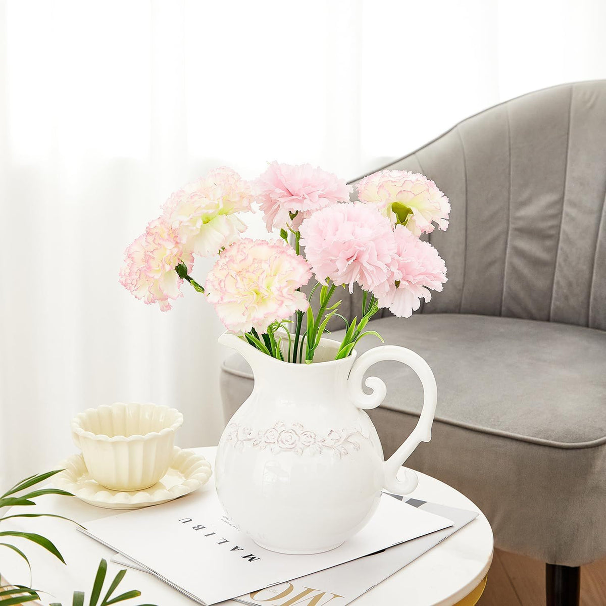 White Farmhouse Pitcher Vase with Modern Character