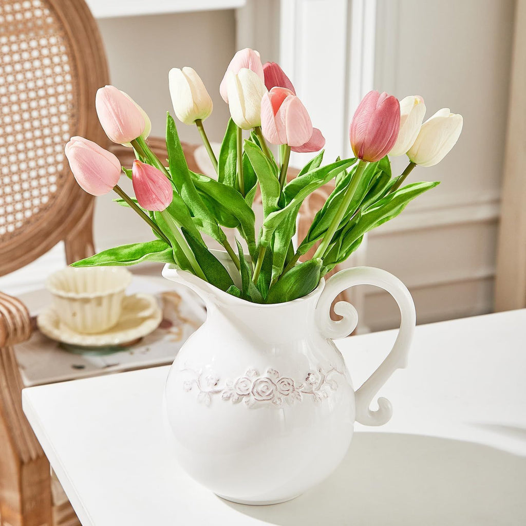 White Farmhouse Pitcher Vase with Modern Character