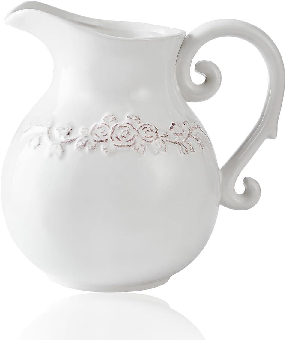 White Farmhouse Pitcher Vase with Modern Character