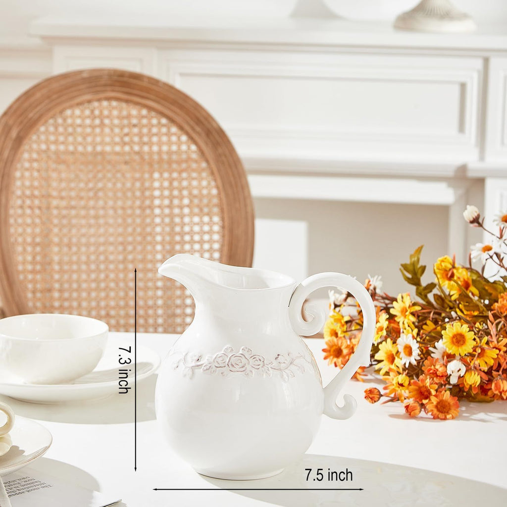 White Farmhouse Pitcher Vase with Modern Character