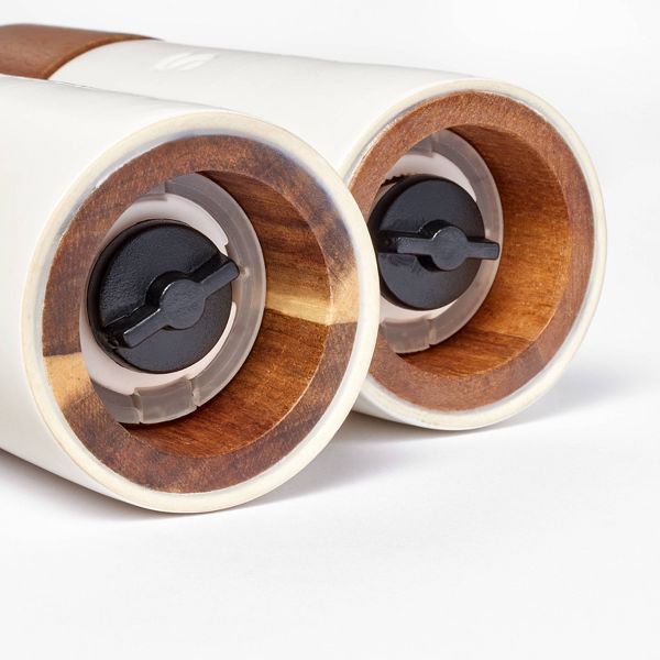 Cream Ceramic Salt and Pepper Grinder Set – Stoneware & Wood Finish