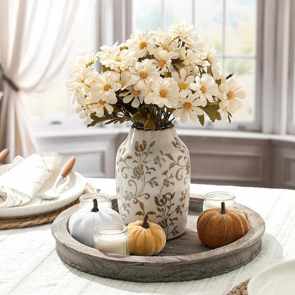 Vintage Floral Vase with an Ice-Cracked Finish for Bookshelves and Desks