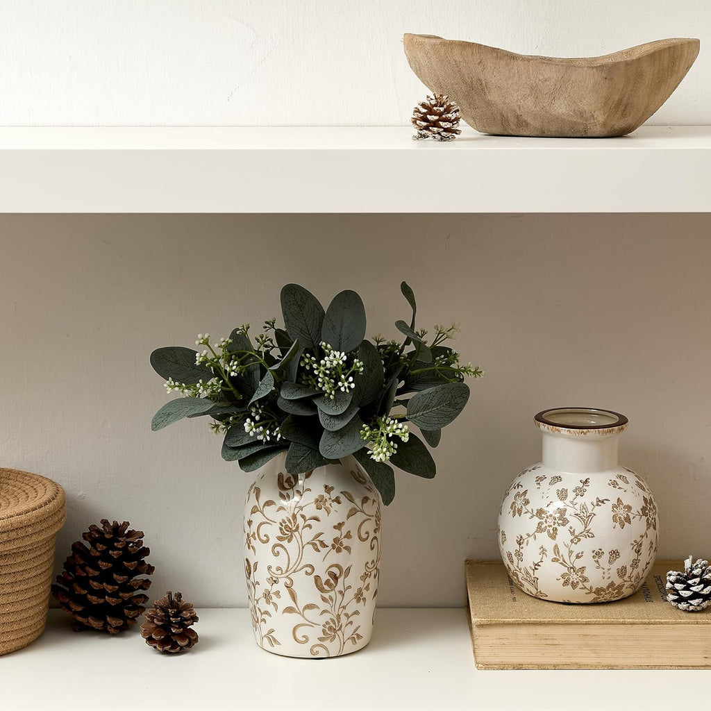 Vintage Floral Vase with an Ice-Cracked Finish for Bookshelves and Desks