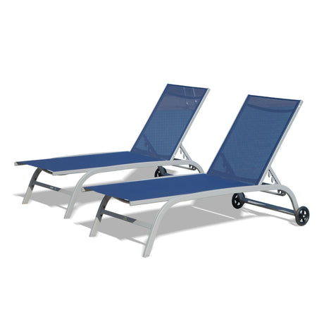 Outdoor Chaise Lounge Set of 2 with Adjustable Backrest and Wheels
