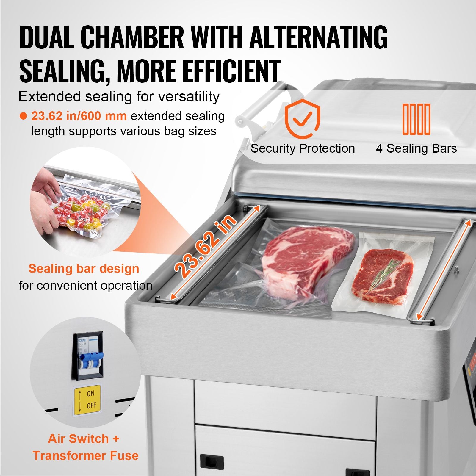 Chamber Vacuum Sealer – 100KPa Suction, Seal, Dual Motors