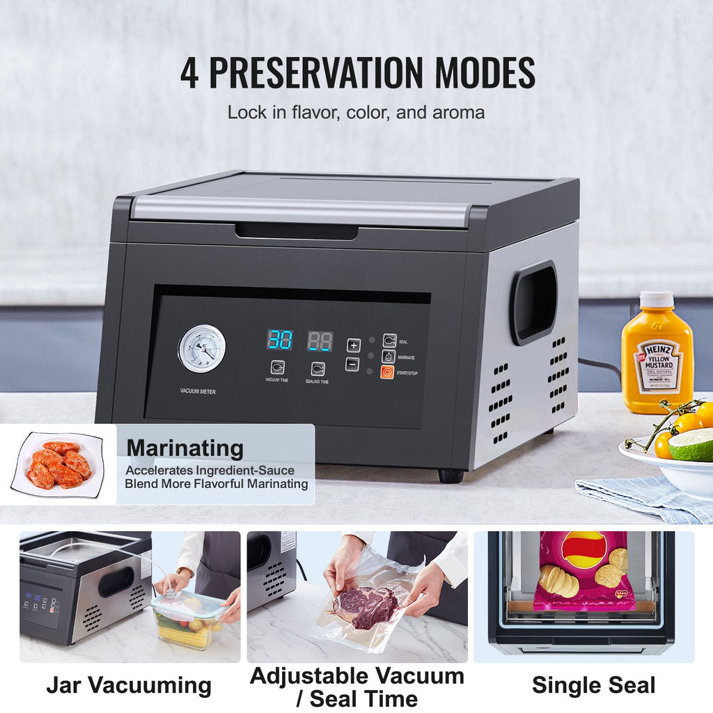 Chamber Vacuum Sealer, 380W Vacuum Pump Power, Sealing Bag Packing Machine for Wet Foods