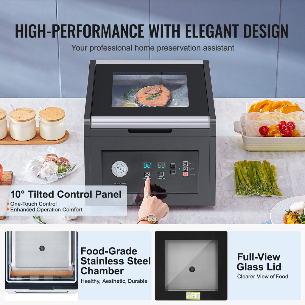 Chamber Vacuum Sealer, 380W Vacuum Pump Power, Sealing Bag Packing Machine for Wet Foods