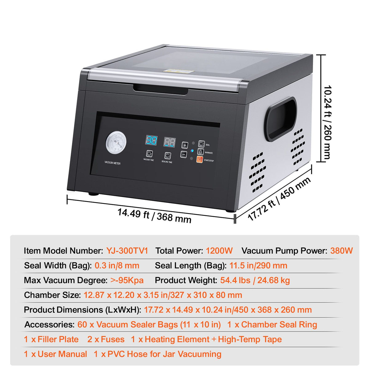 Chamber Vacuum Sealer, 380W Vacuum Pump Power, Sealing Bag Packing Machine for Wet Foods