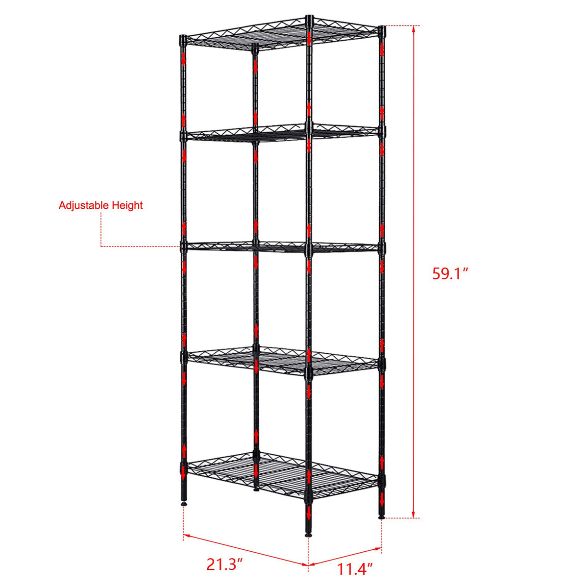Changeable Assembly Floor Standing Storage Rack with Adjustable Mesh Shelves