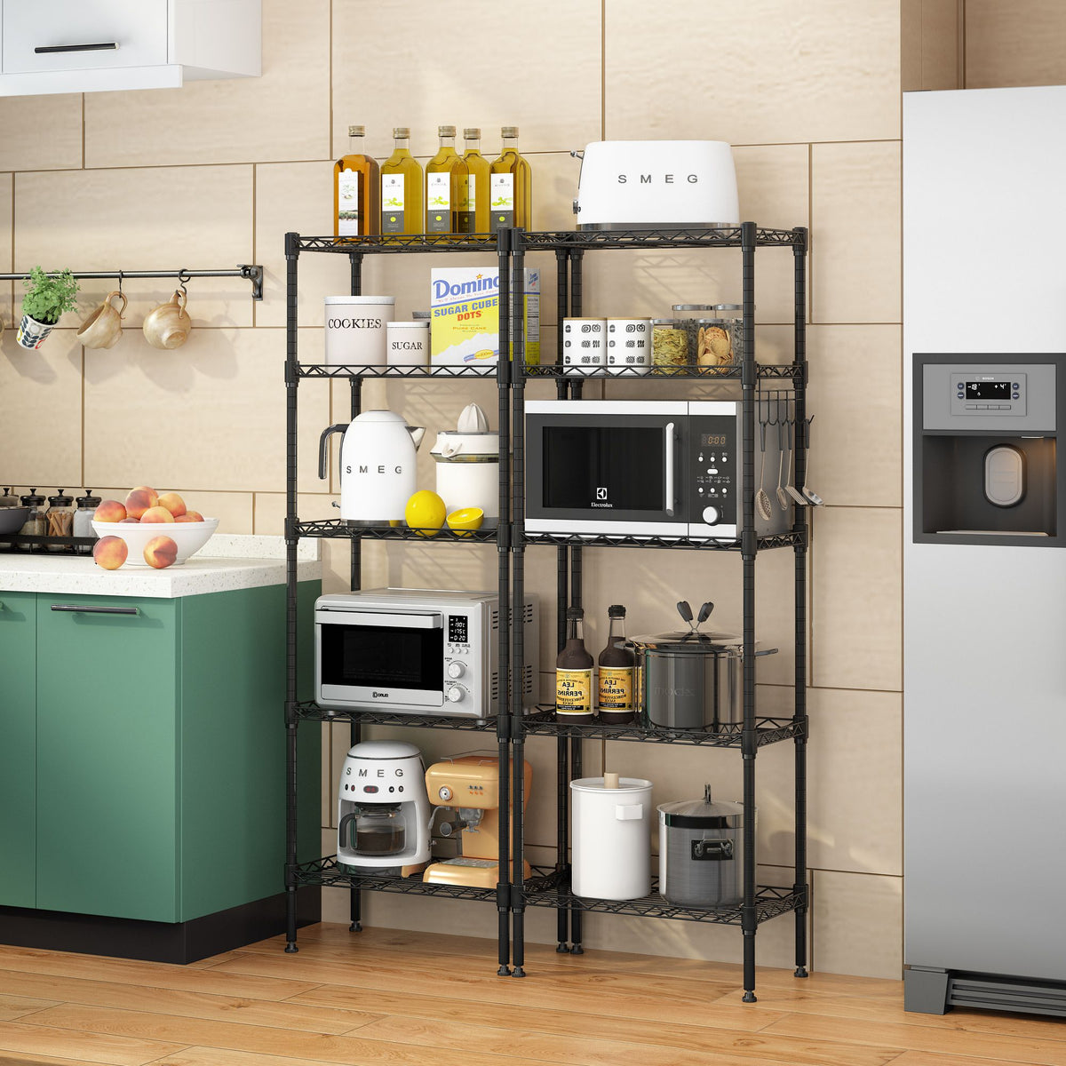 Changeable Assembly Floor Standing Storage Rack with Adjustable Mesh Shelves