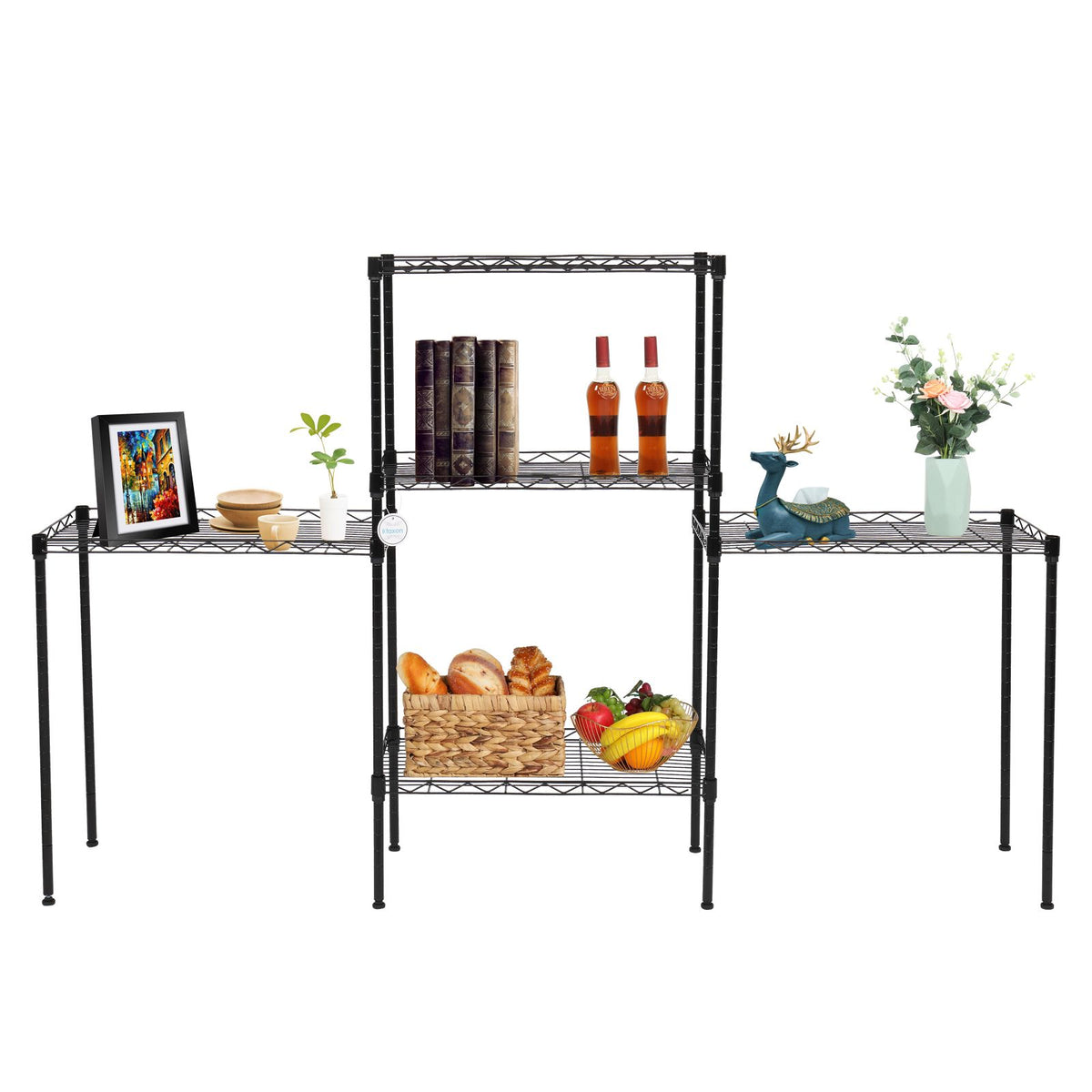 Changeable Assembly Floor Standing Storage Rack with Adjustable Mesh Shelves
