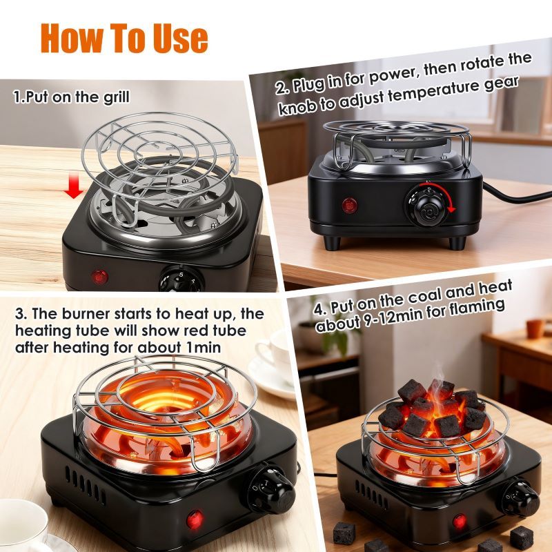 Compact Charcoal Burner with High-Watt Coil for Even Heat