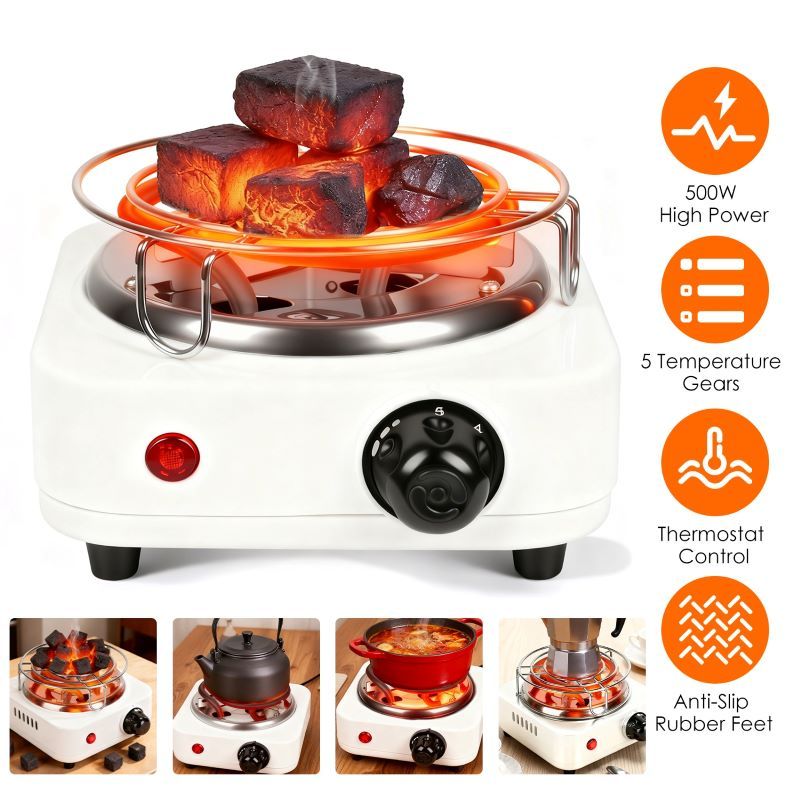 Compact Charcoal Burner with High-Watt Coil for Even Heat