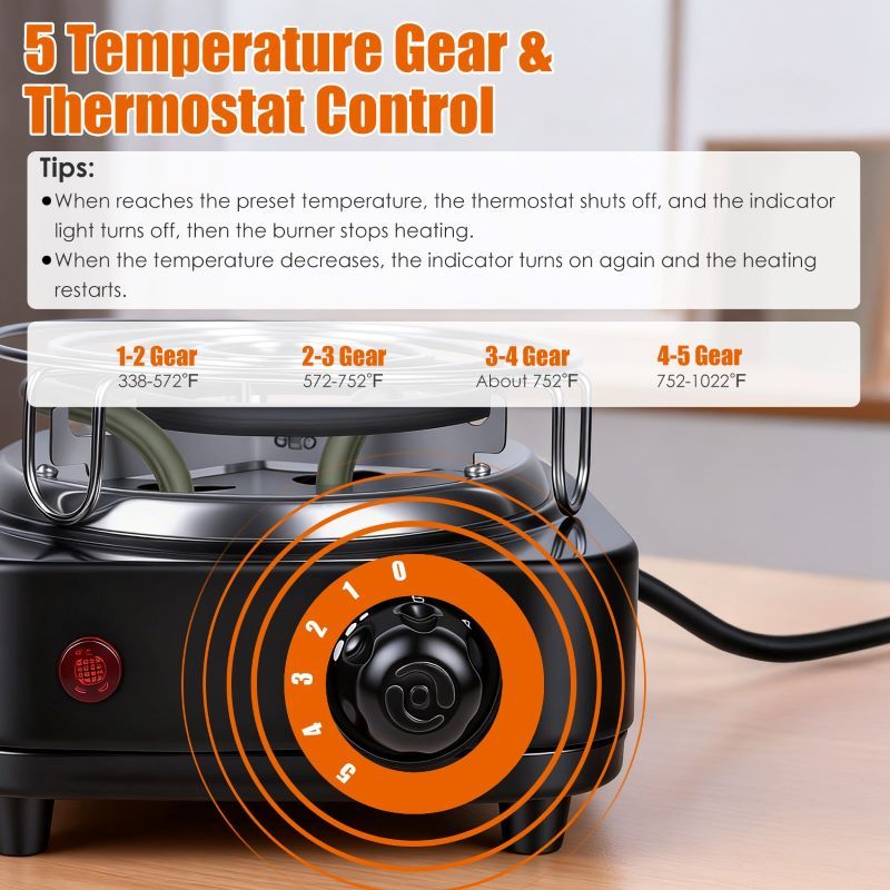 Compact Charcoal Burner with High-Watt Coil for Even Heat