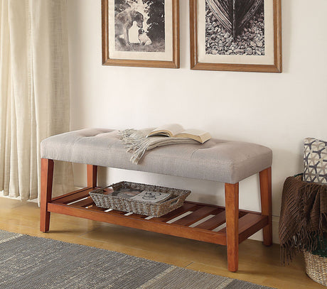Charla Light Gray Bench with Storage Shelf