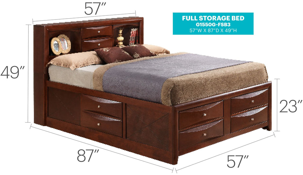 Charming Full Storage Bed in Cherry Finish with Under-Bed Storage