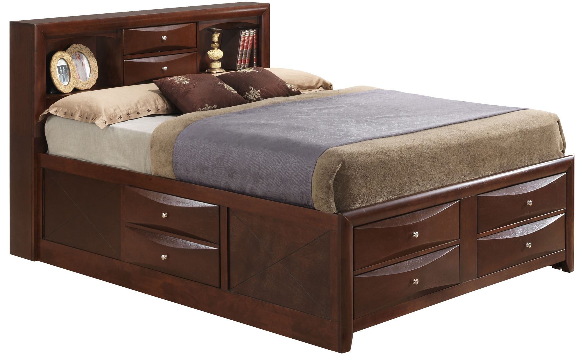 Charming Full Storage Bed in Cherry Finish with Under-Bed Storage
