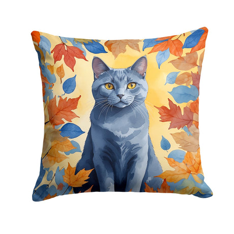 Chartreux Cat Fall Leaves Decorative Pillow