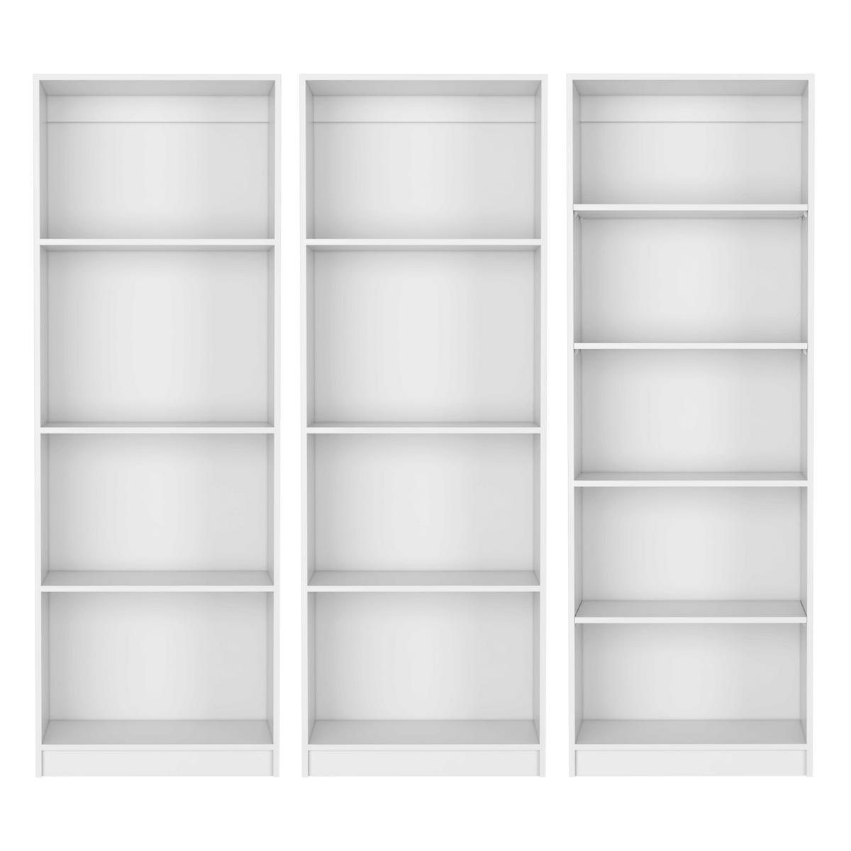 3-Piece Bookcase Set in Contemporary White Finish