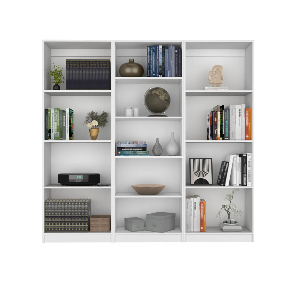 3-Piece Bookcase Set in Contemporary White Finish