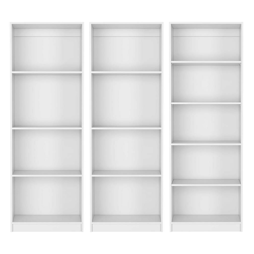 3-Piece Bookcase Set in Contemporary White Finish