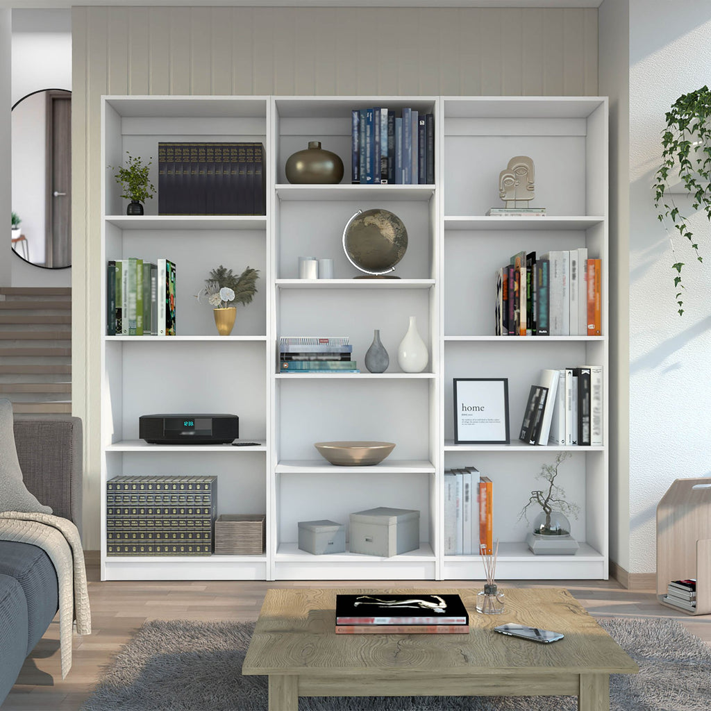 3-Piece Bookcase Set in Contemporary White Finish