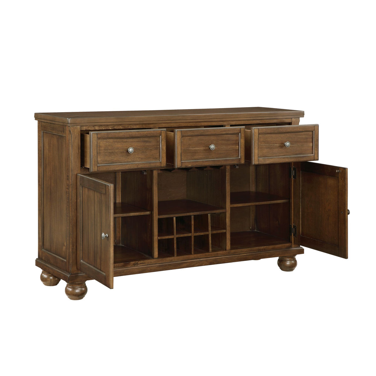 Cherry Finish Traditional Server with Drawers and Wine Rack