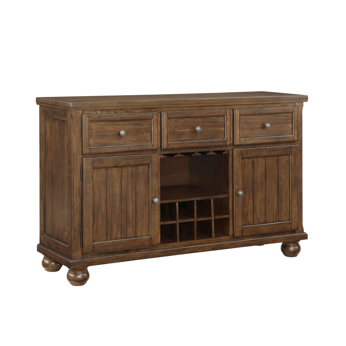 Cherry Finish Traditional Server with Drawers and Wine Rack