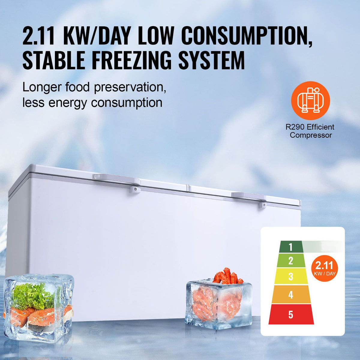 Chest Freezer with Split Locking Lids and LED Light