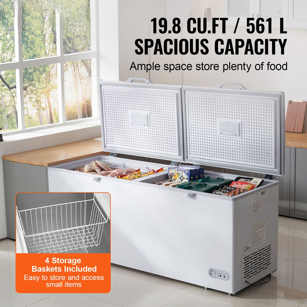 Chest Freezer with Split Locking Lids and LED Light