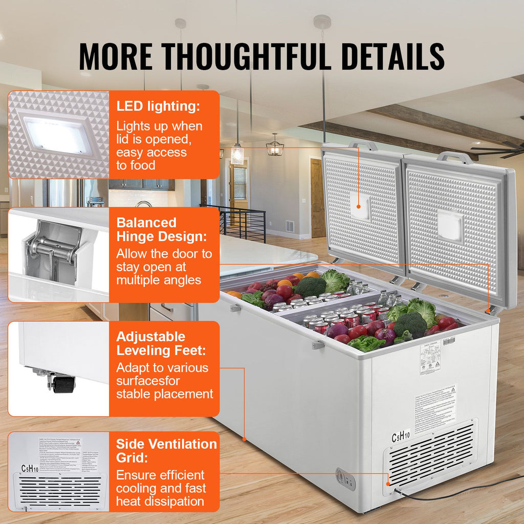Chest Freezer with Split Locking Lids and LED Light