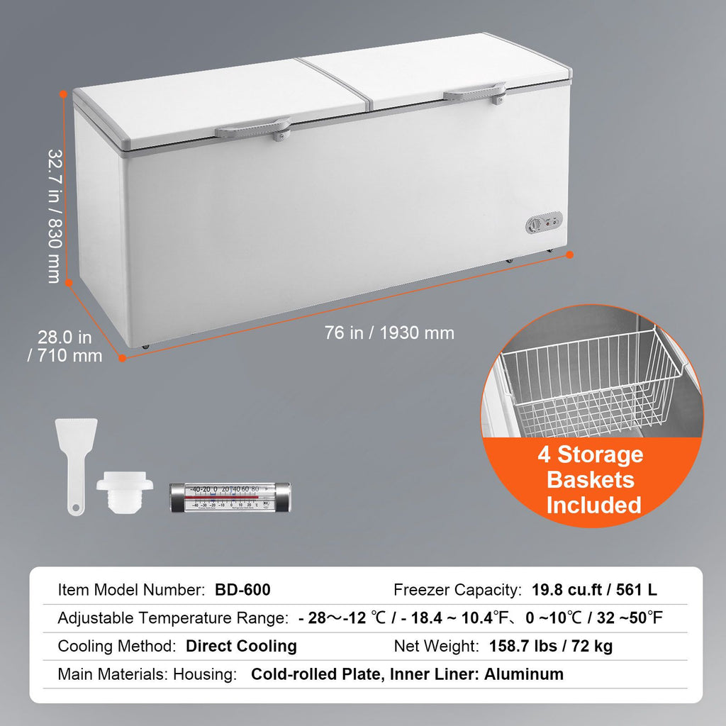 Chest Freezer with Split Locking Lids and LED Light
