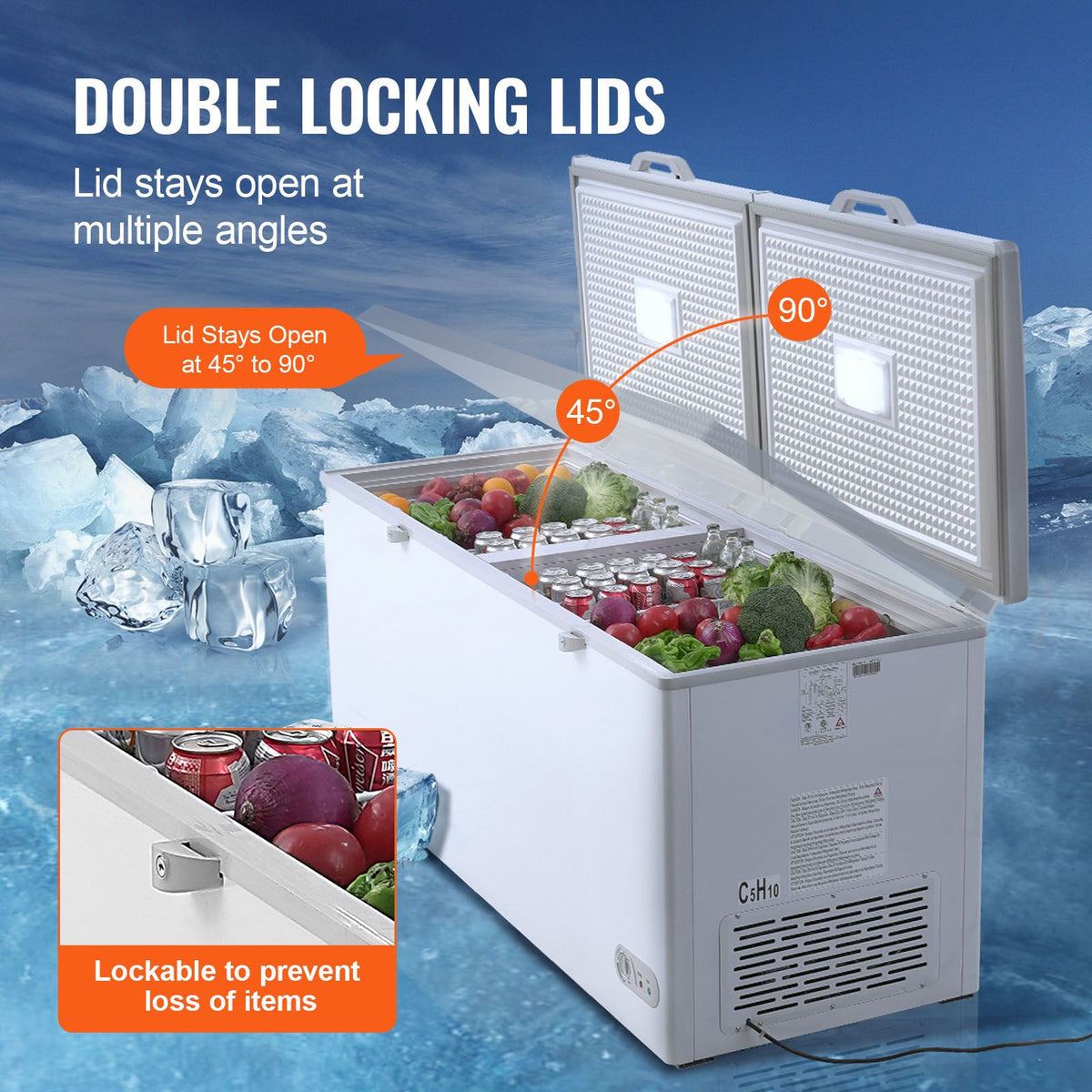 Chest Freezer with Split Locking Lids and LED Light