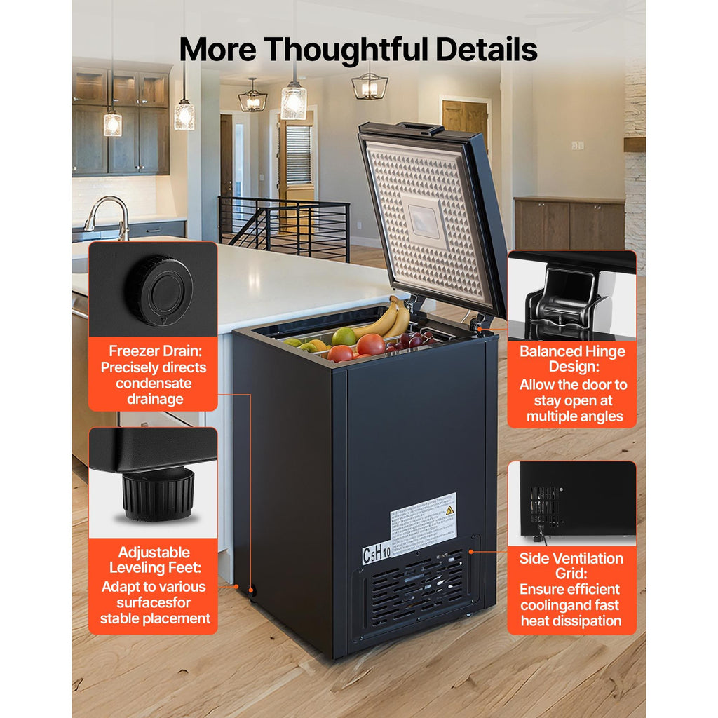 3.3 Cu. Compact Chest Freezer with 2 Baskets & Adjustable Thermostat