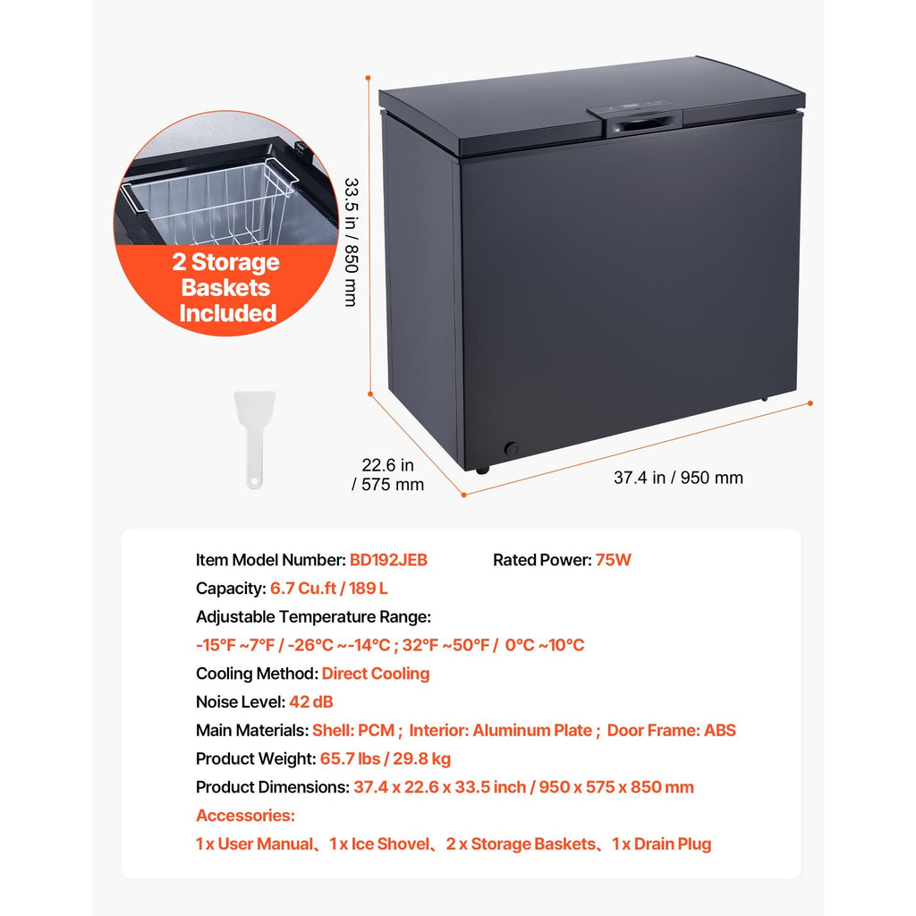 Garage-Ready Chest Freezer with Two Removable Baskets