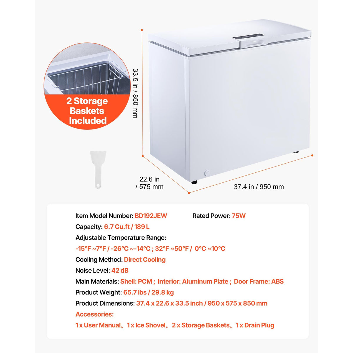 Chest Freezer with Precise Temperature Control and Quiet Operation