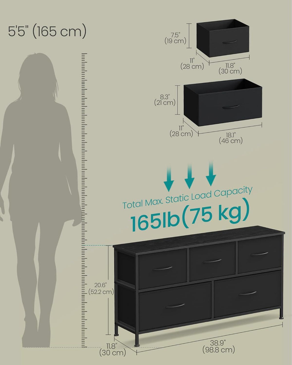 5-Drawer Storage Organizer Chest for Closet & Entryway