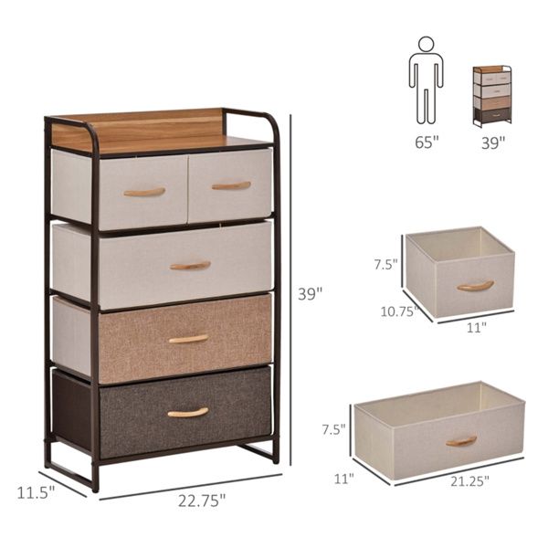 5-Drawer Dresser Storage Cabinet with Steel Frame and MDF Top