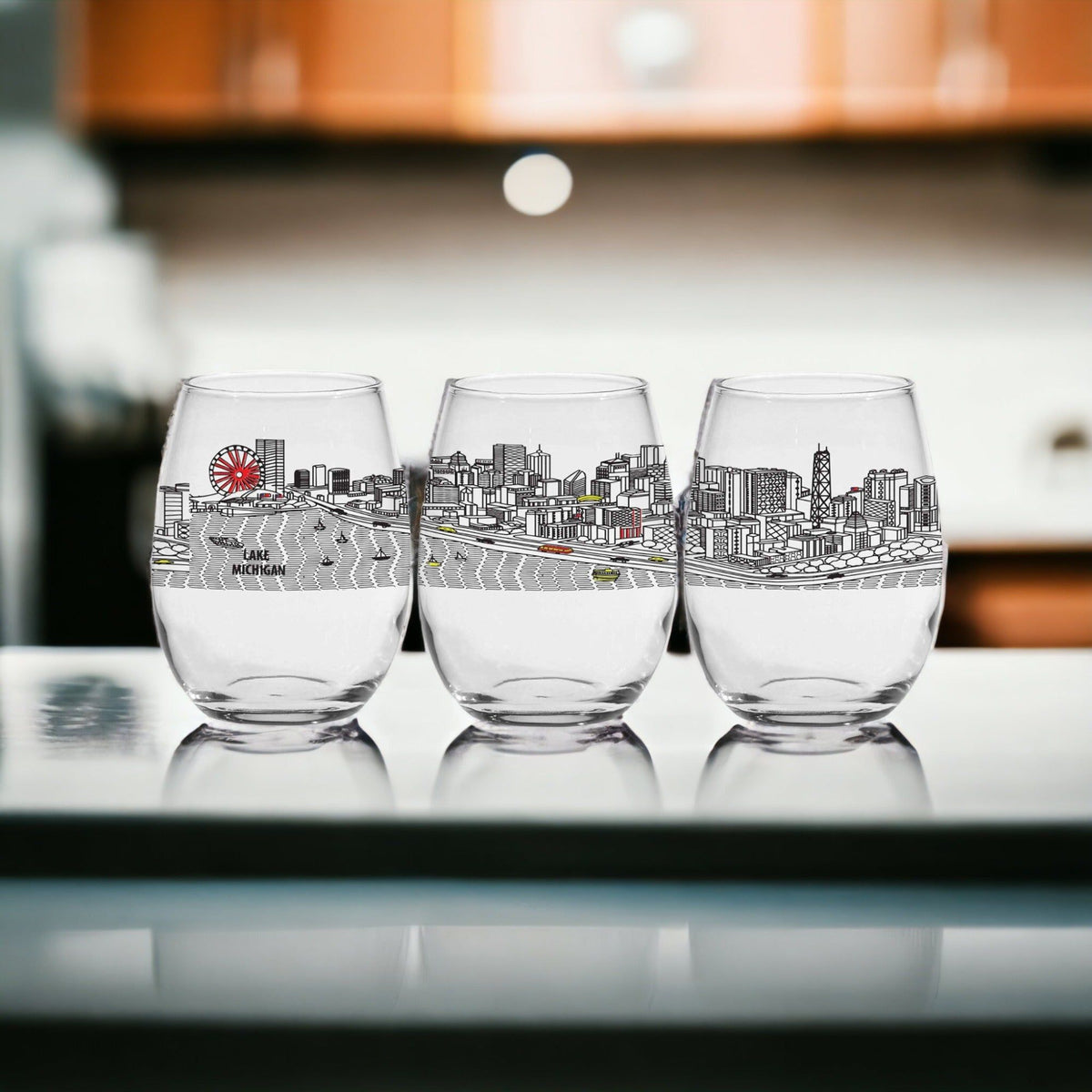 Chicago Embossed Stemless Wine Glass Set