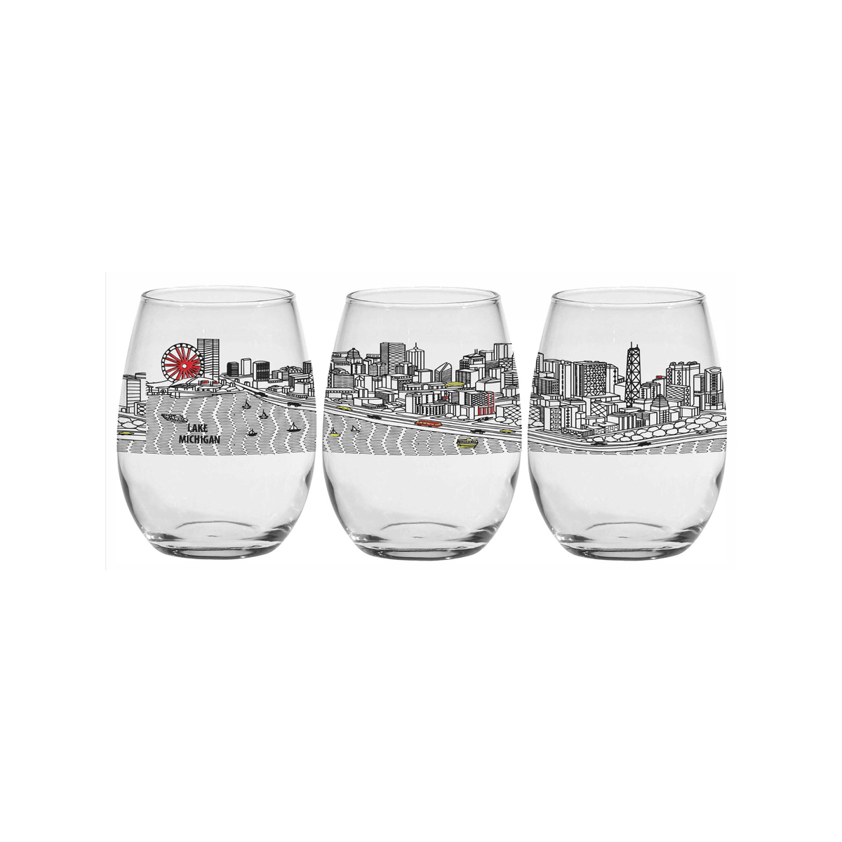 Chicago Embossed Stemless Wine Glass Set