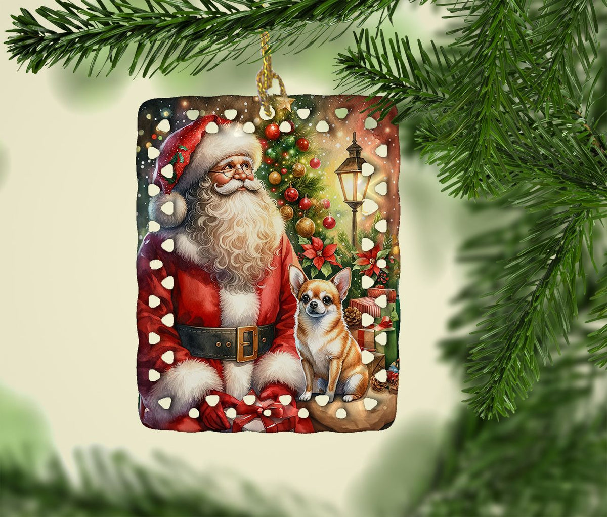 Chihuahua and Santa Personalized Christmas Ornament