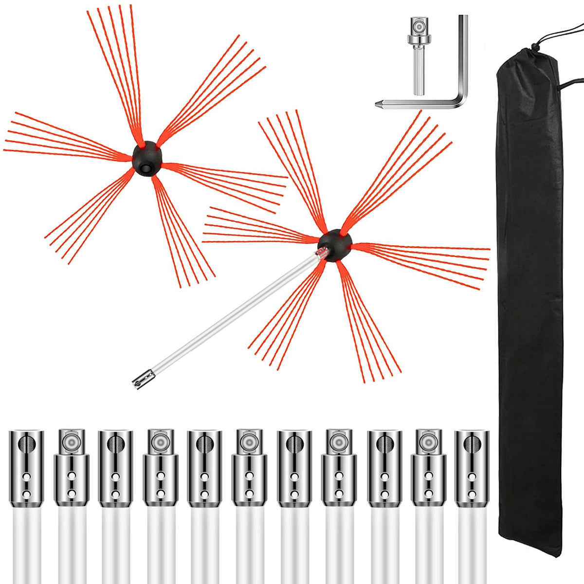 Rotary Chimney Sweep Kit for Manual or Drill Use