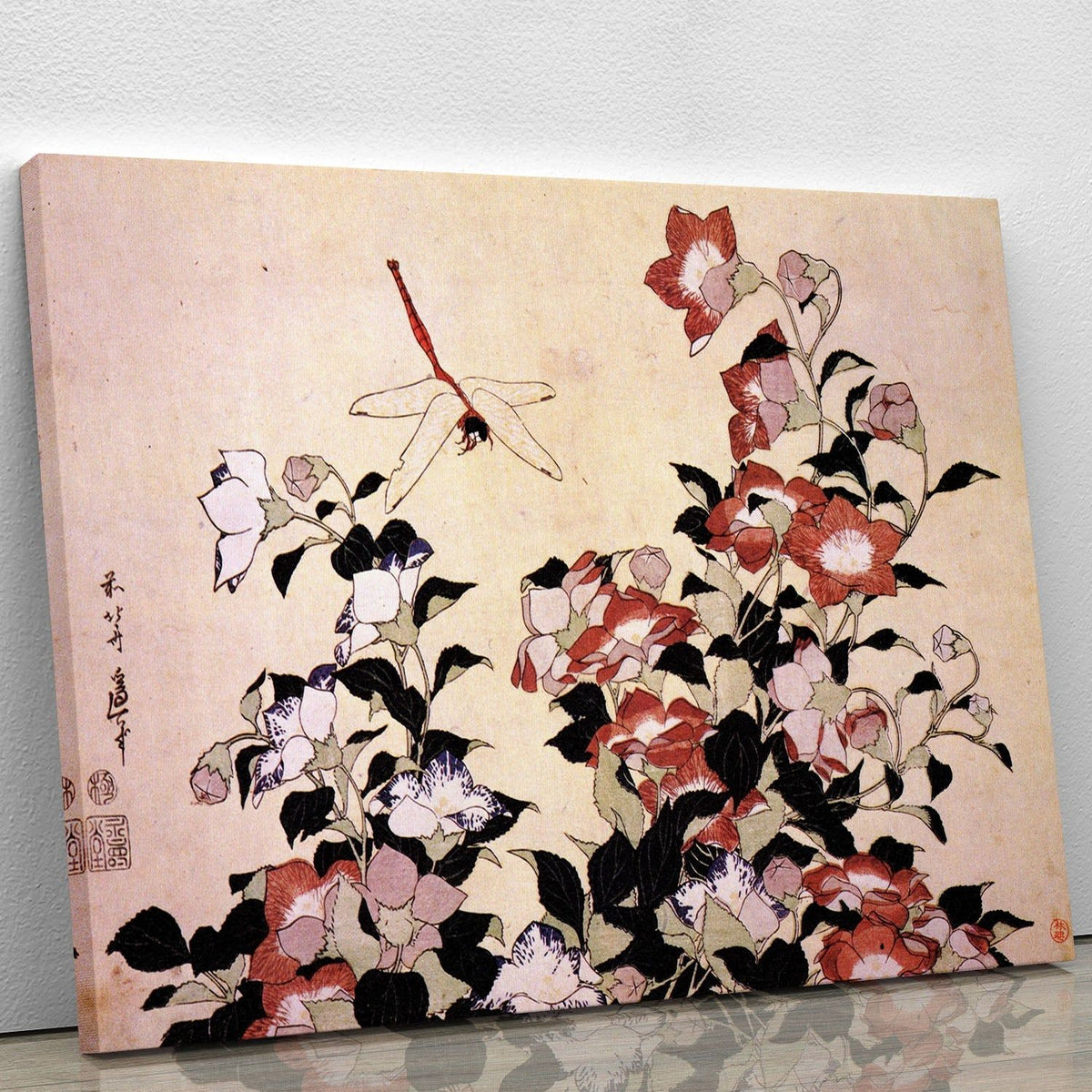 Hokusai Chinese Bell Flower & Dragonfly Canvas Print