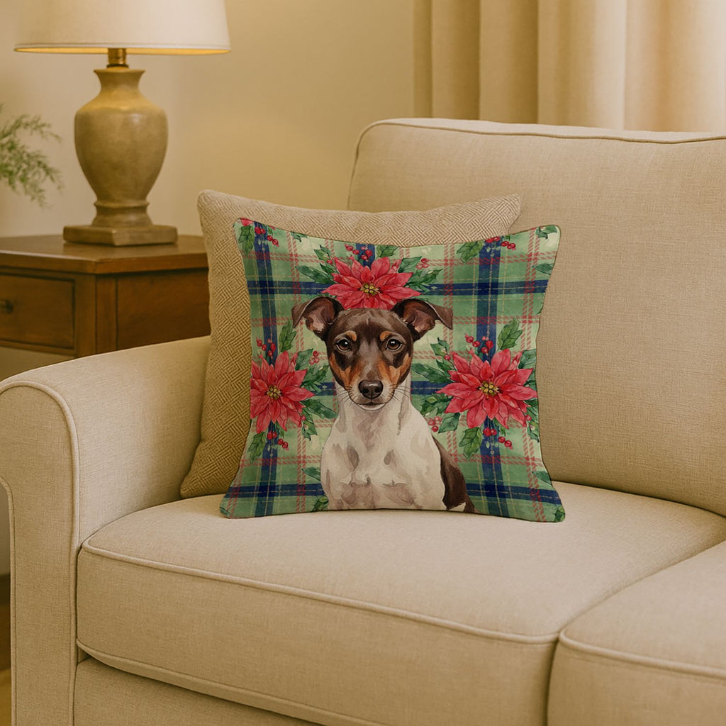Rat Terrier Christmas Poinsettia Decorative Pillow