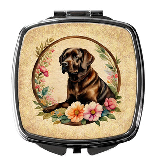 Chocolate Labrador and Flowers Compact Mirror
