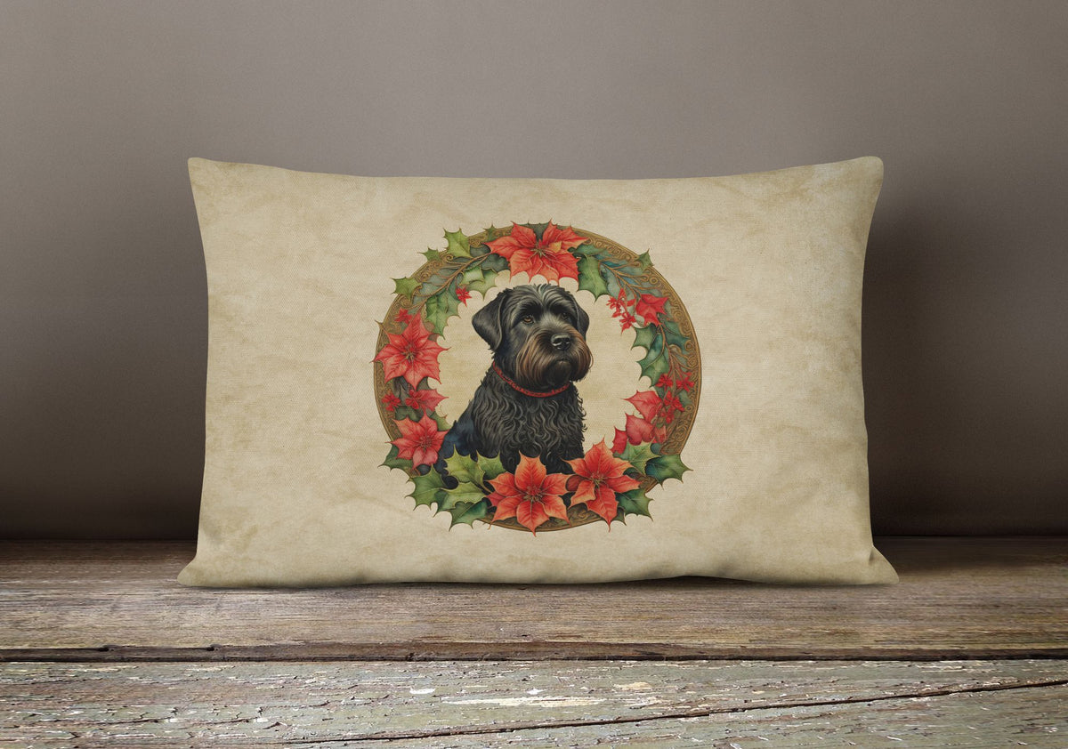 Black Russian Terrier Christmas Flowers Pillow
