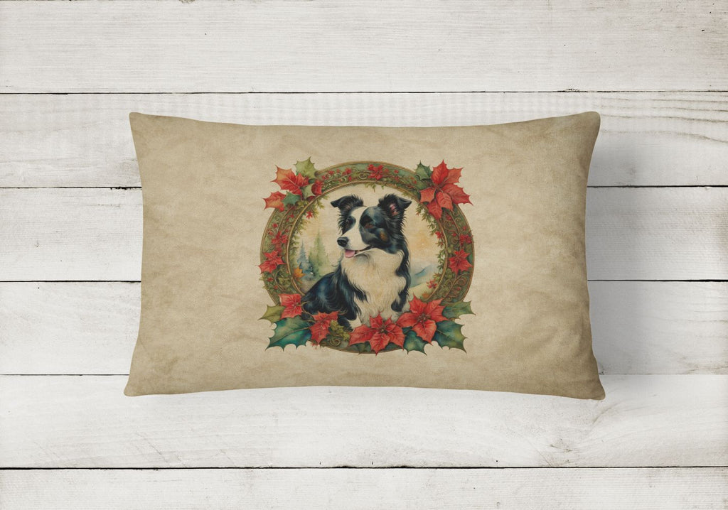 Border Collie Christmas Flowers Decorative Pillow