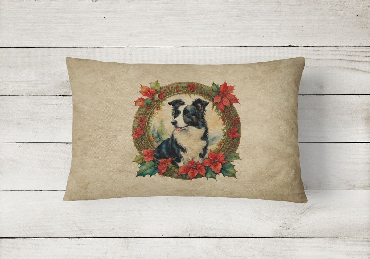 Border Collie Christmas Flowers Decorative Pillow